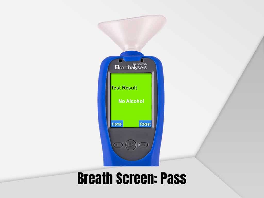 A workplace breathalyser with a sampling cup for alcohol screening