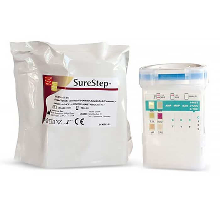 The SureStep urine drug testing kit and its packaging