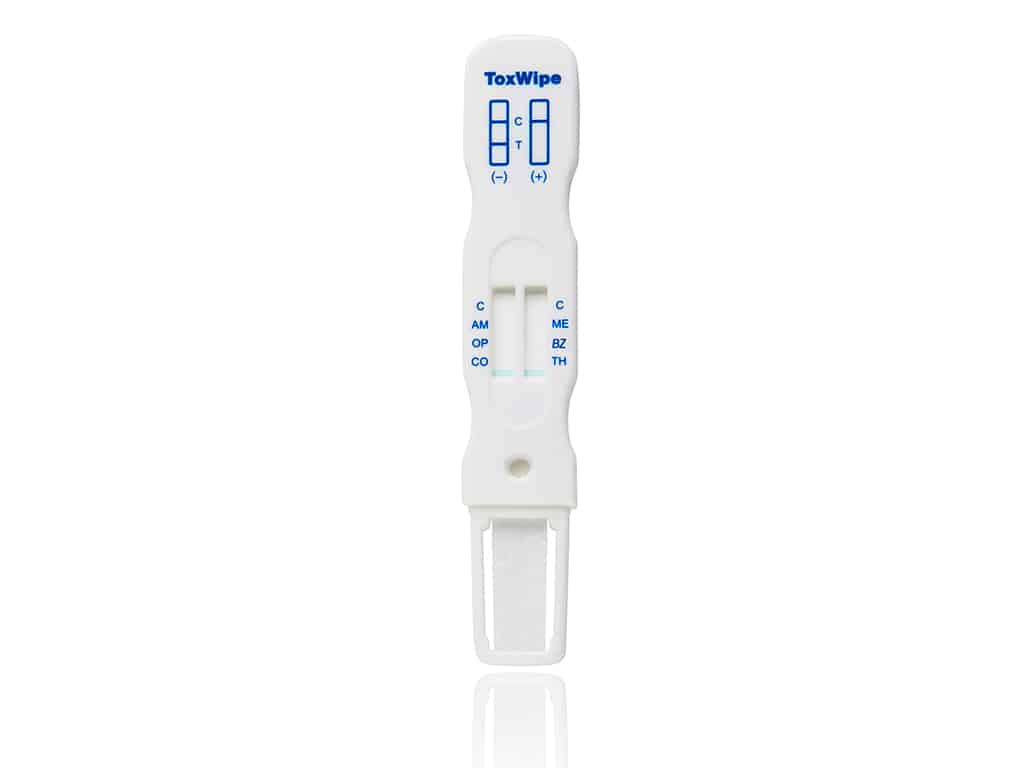 A ToxWipe saliva test kit