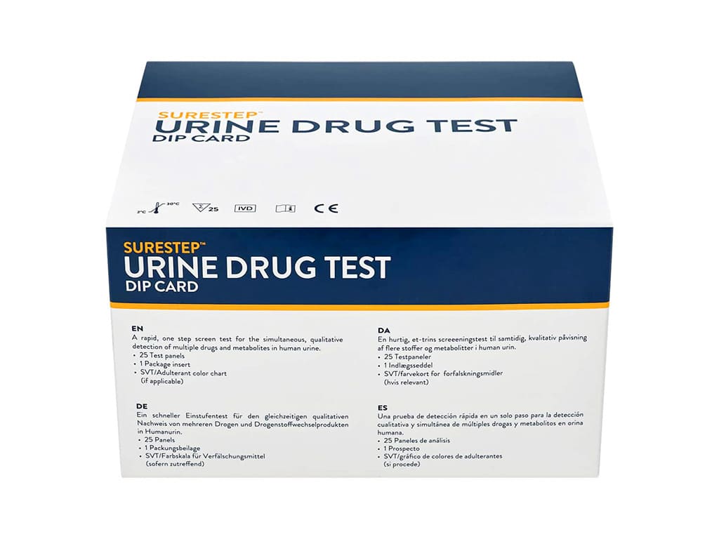 A SureStep urine drug test dip card box